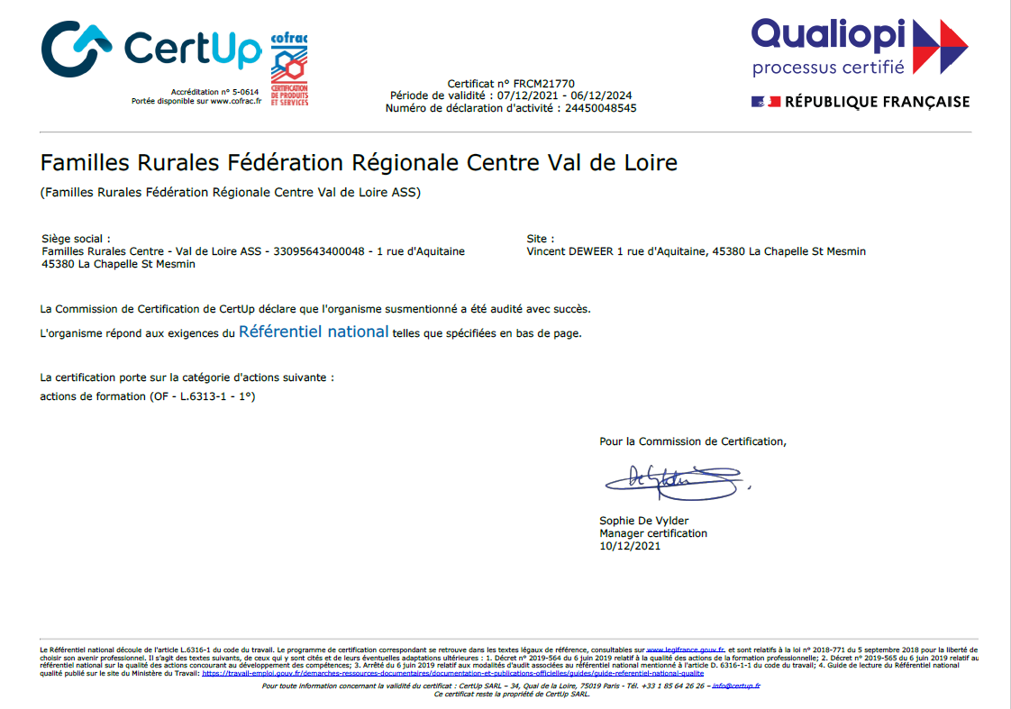 Certification Qualiopi FRCVL